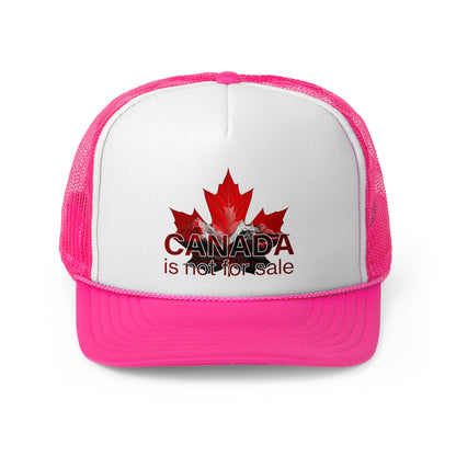 Trucker Cap “Canada is Not for Sale” – Adjustable Mesh Hat, Red Maple Leaf and Mountains Design