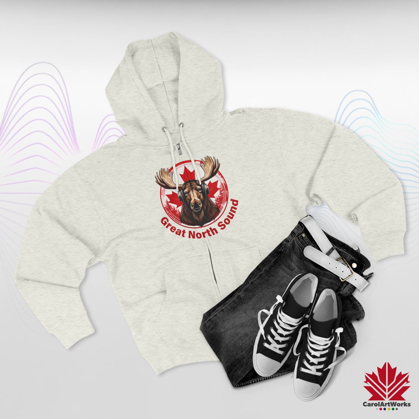 "Great North Sound" Moose and Music Unisex Zip Hoodie
