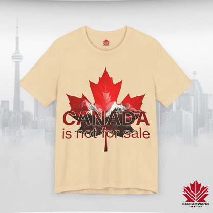 “Canada is not for Sale” Unisex Short Sleeve Tee – Red Maple Leaf and Mountains, Stylish Canada Shirt