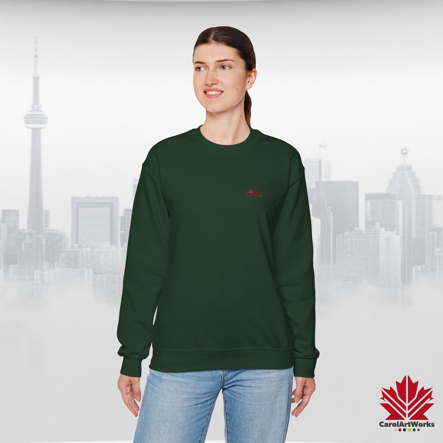 “Canada is Not for Sale” Crewneck Sweatshirt - Red Maple Leaf and Mountains, Soft and Warm