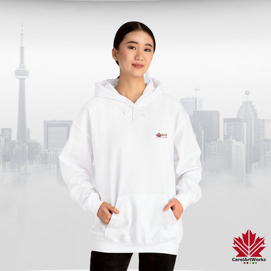 Unisex Hoodie “Canada is Not for Sale” – Red Maple Leaf and Mountains, Warm and Comfortable