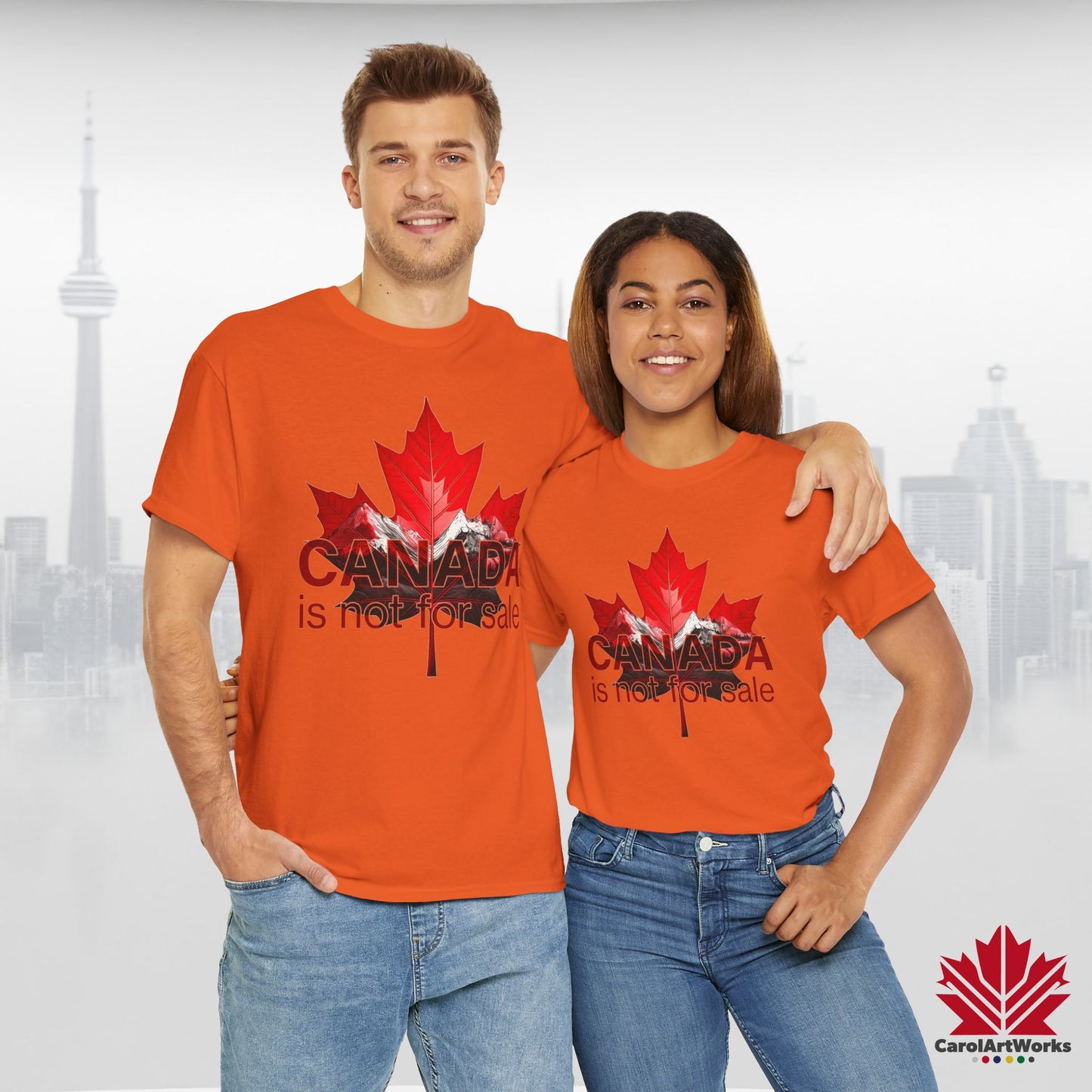 “Canada is not for Sale” Unisex Heavy Cotton Tee – Red Maple Leaf and Mountains, Stylish Canada Shirt