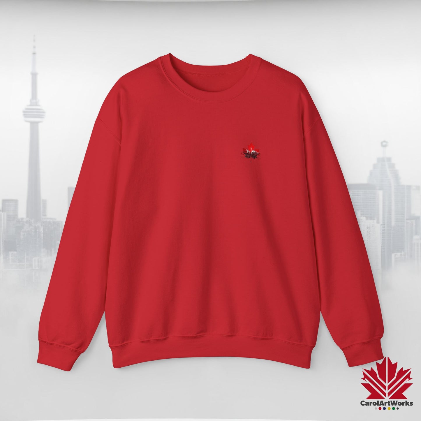 “Canada is Not for Sale” Crewneck Sweatshirt - Red Maple Leaf and Mountains, Soft and Warm