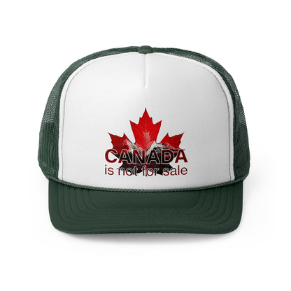 Trucker Cap “Canada is Not for Sale” – Adjustable Mesh Hat, Red Maple Leaf and Mountains Design