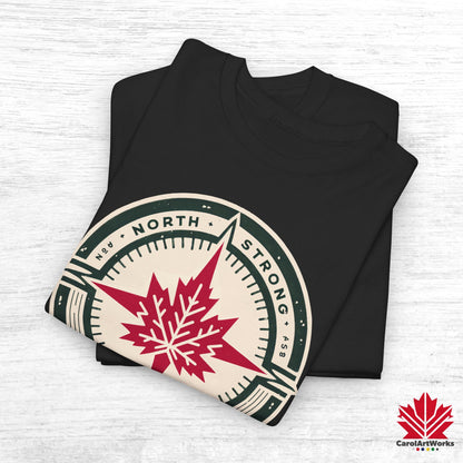 “North Strong” Compass Design – Unisex Cotton Tee – Navigate Adventure with Canadian Pride