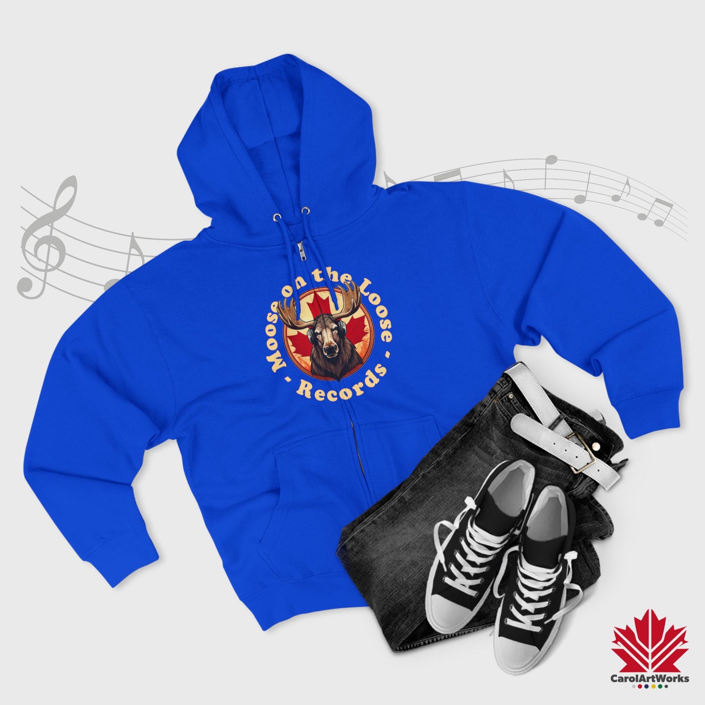 "Moose on the Loose Records" Unisex Zip Hoodie - Cozy and Stylish for Music Lovers