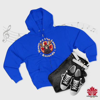 "Moose on the Loose Records" Unisex Zip Hoodie - Cozy and Stylish for Music Lovers
