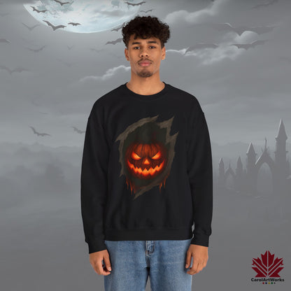 Pumpkin Core – Halloween Sweatshirt | Fiery Jack-O’-Lantern Design
