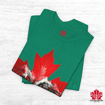 “Canada is not for Sale” Unisex Short Sleeve Tee – Red Maple Leaf and Mountains, Stylish Canada Shirt