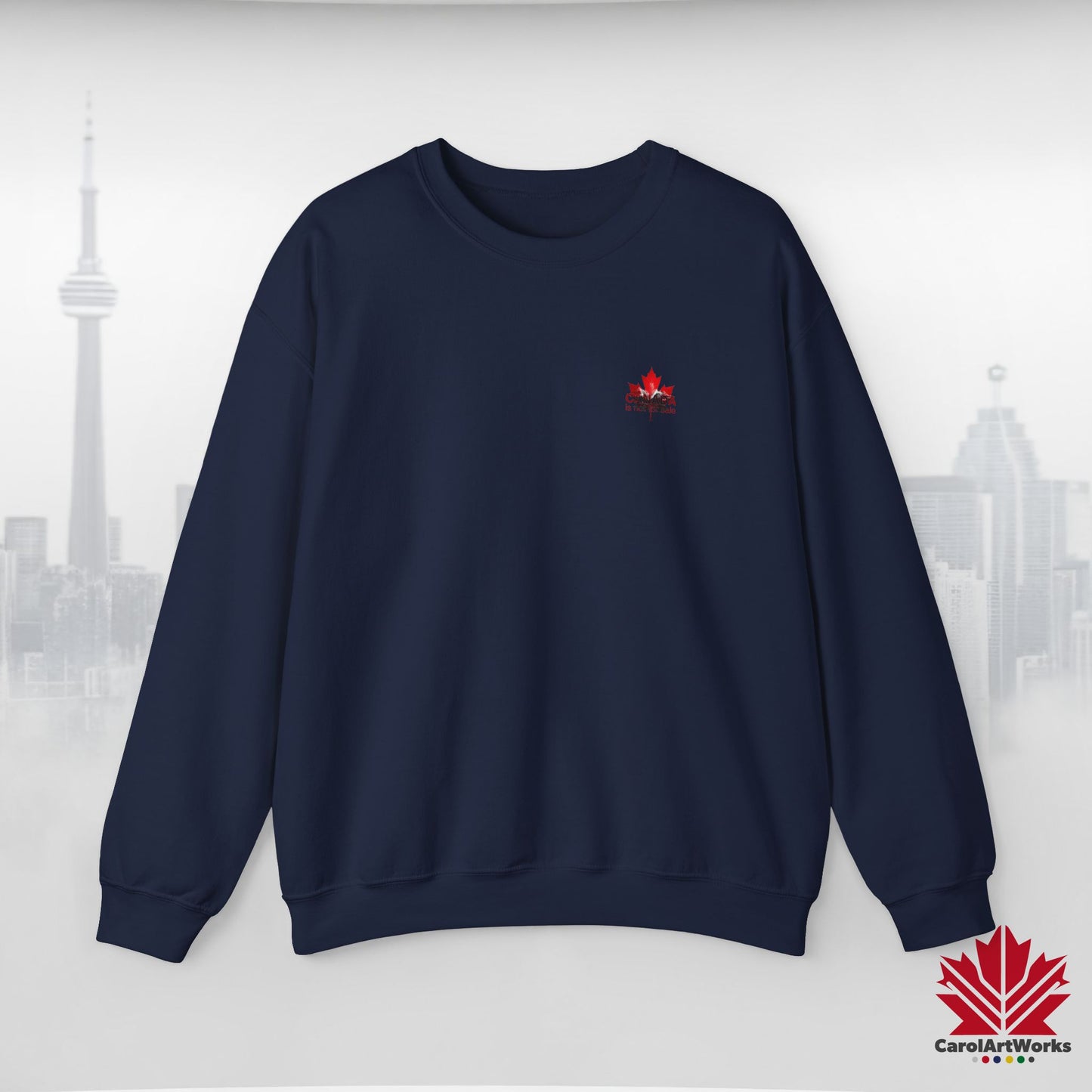 “Canada is Not for Sale” Crewneck Sweatshirt - Red Maple Leaf and Mountains, Soft and Warm