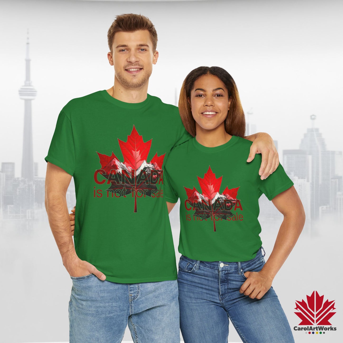 “Canada is not for Sale” Unisex Heavy Cotton Tee – Red Maple Leaf and Mountains, Stylish Canada Shirt