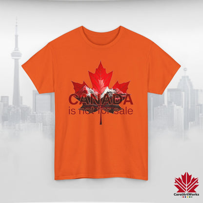 “Canada is not for Sale” Unisex Heavy Cotton Tee – Red Maple Leaf and Mountains, Stylish Canada Shirt