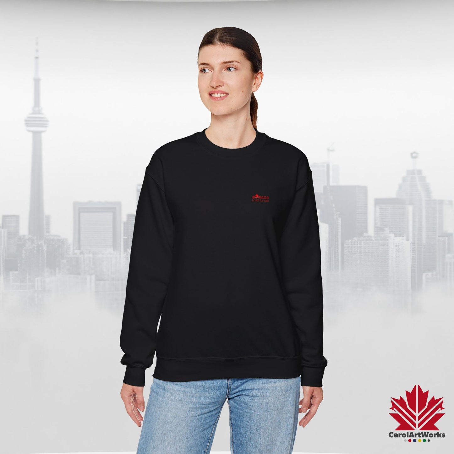 “Canada is Not for Sale” Crewneck Sweatshirt - Red Maple Leaf and Mountains, Soft and Warm