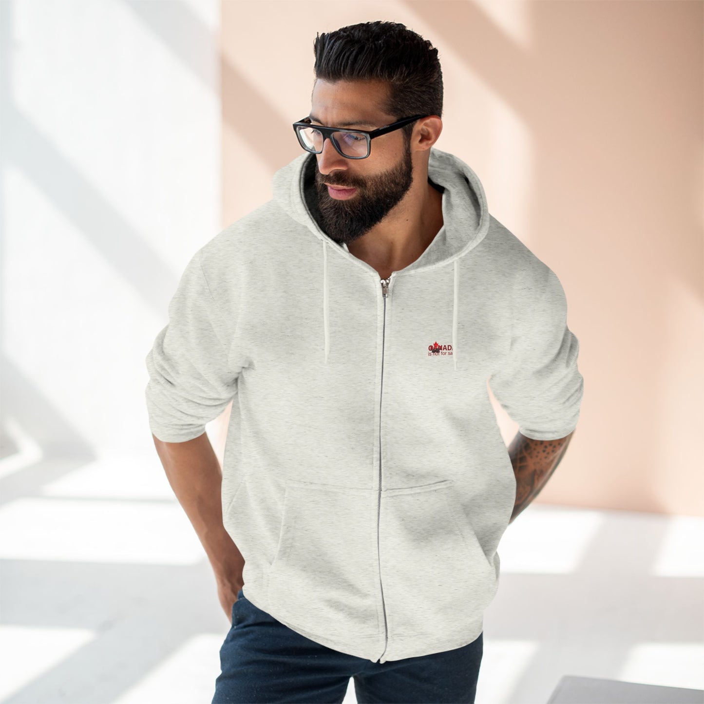 Unisex Zip Hoodie “Canada is Not for Sale” – Red Maple Leaf and Mountains, Cozy and Stylish Sweatshirt for Proud Canadians
