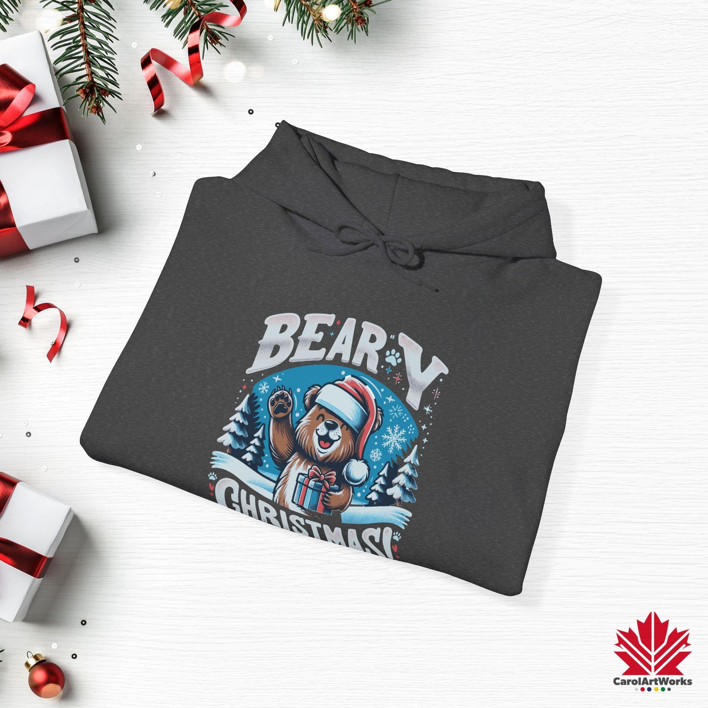 Beary Christmas Hoodie | Funny Bear Christmas Hoodie | Canadian Fleece Hoodie – Premium Softstyle Cotton