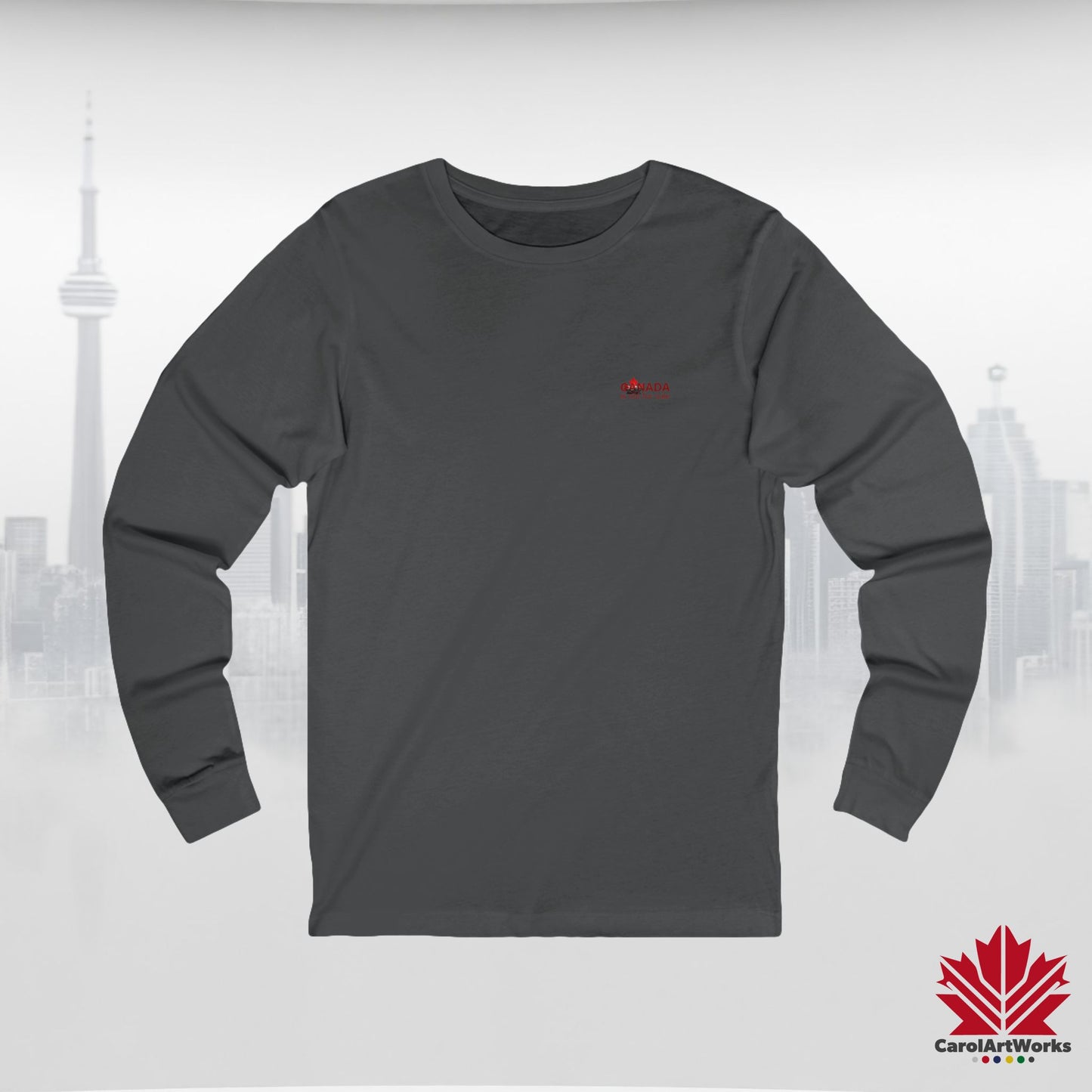 Unisex Long Sleeve Tee “Canada is Not for Sale” – Red Maple Leaf and Mountains, Canadian Pride Shirt