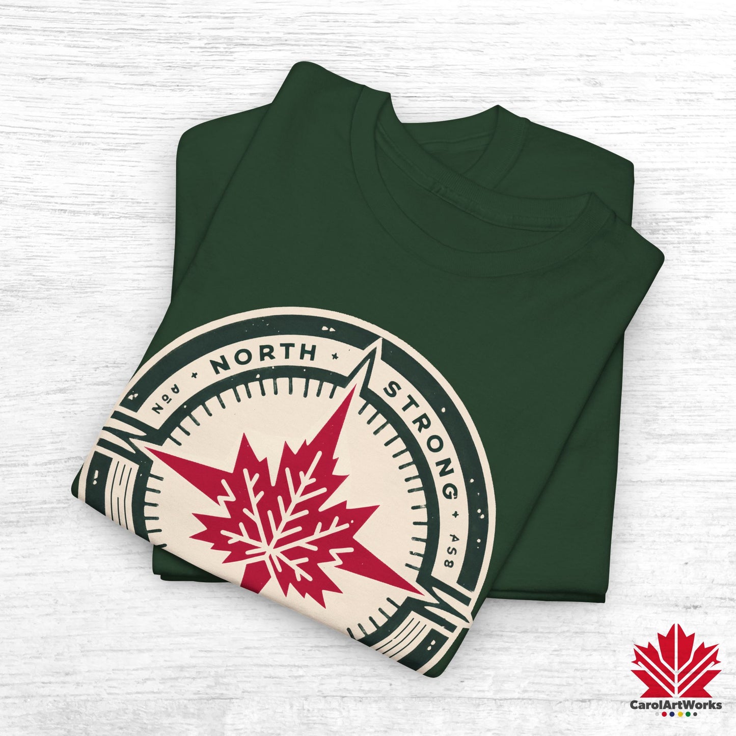 “North Strong” Compass Design – Unisex Cotton Tee – Navigate Adventure with Canadian Pride