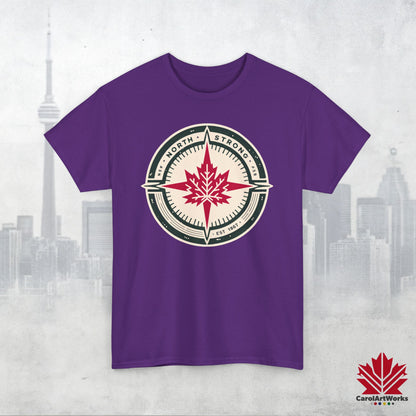 “North Strong” Compass Design – Unisex Cotton Tee – Navigate Adventure with Canadian Pride