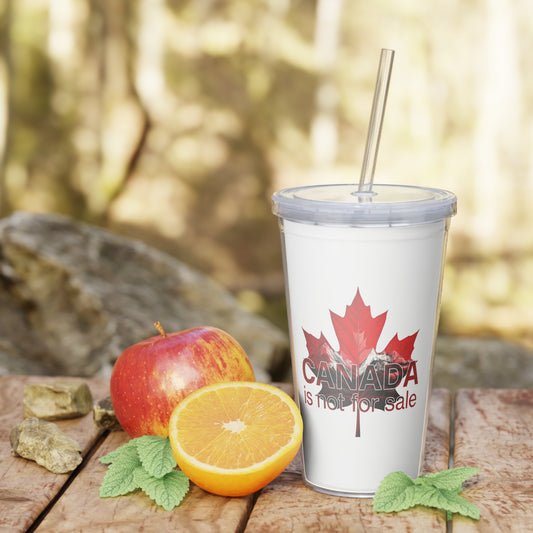 Tumbler with Straw “Canada is Not for Sale” – Red Maple Leaf and Mountains, Canadian Pride