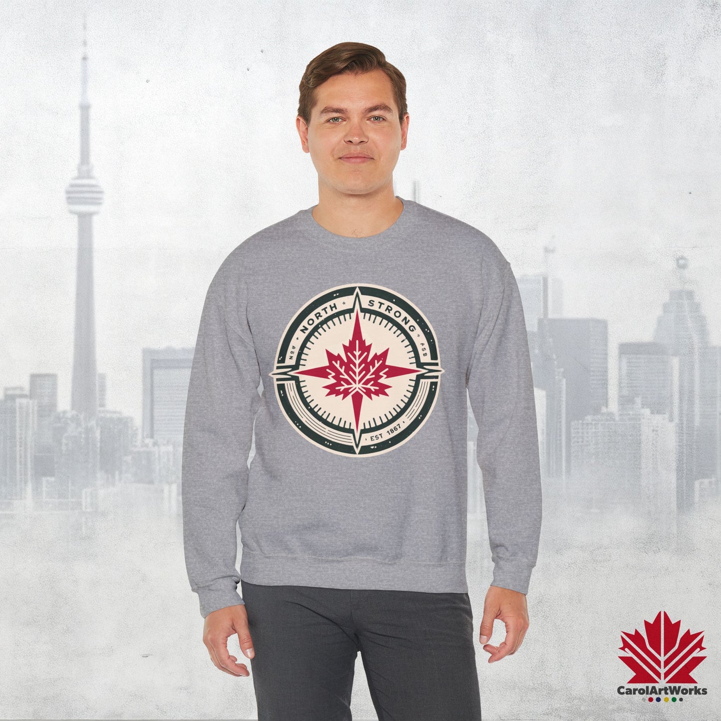 “North Strong” Compass Design Unisex Sweatshirt – Navigate Adventure with Canadian Pride