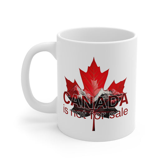 Tasse en céramique « Le Canada n'est pas à vendre » – Feuille d'érable rouge et montagnes (325 ml, 425 ml, 590 ml)