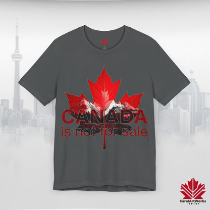 “Canada is not for Sale” Unisex Short Sleeve Tee – Red Maple Leaf and Mountains, Stylish Canada Shirt