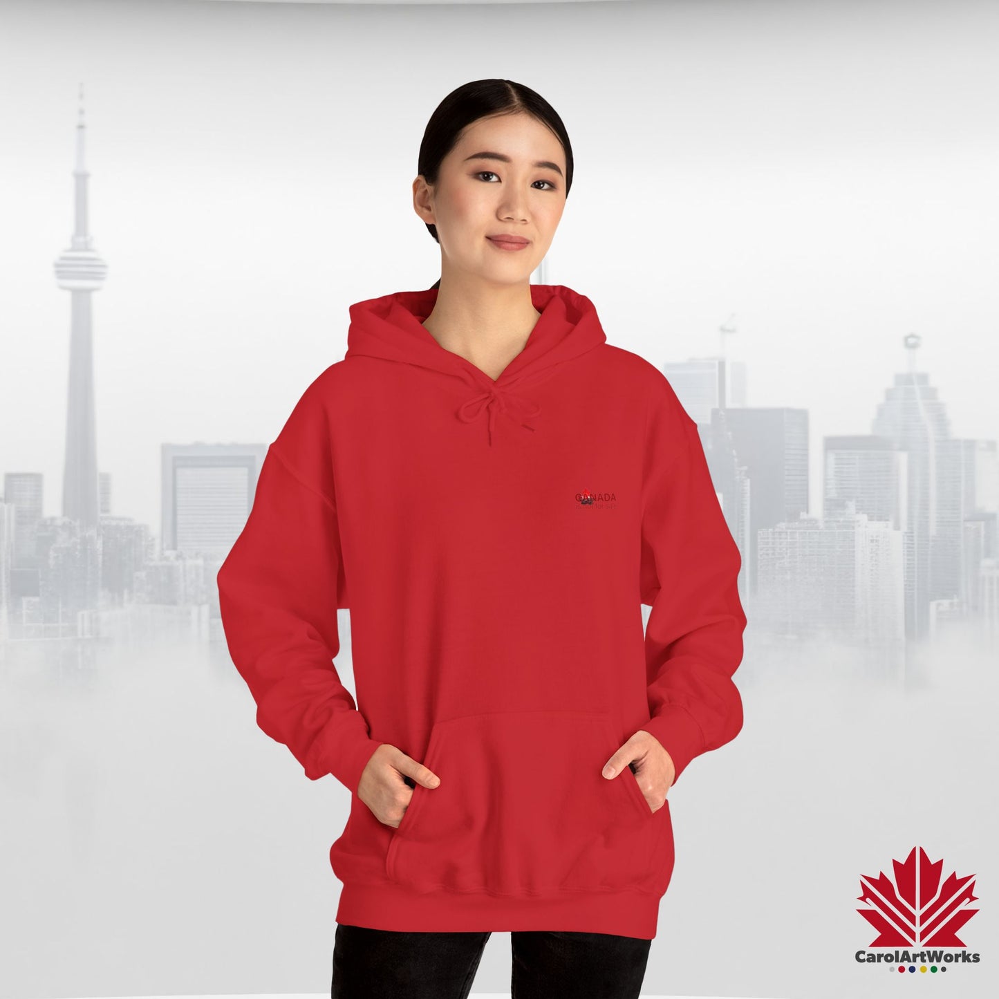 Unisex Hoodie “Canada is Not for Sale” – Red Maple Leaf and Mountains, Warm and Comfortable