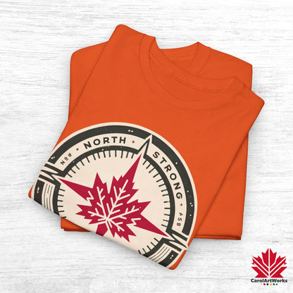 “North Strong” Compass Design – Unisex Cotton Tee – Navigate Adventure with Canadian Pride