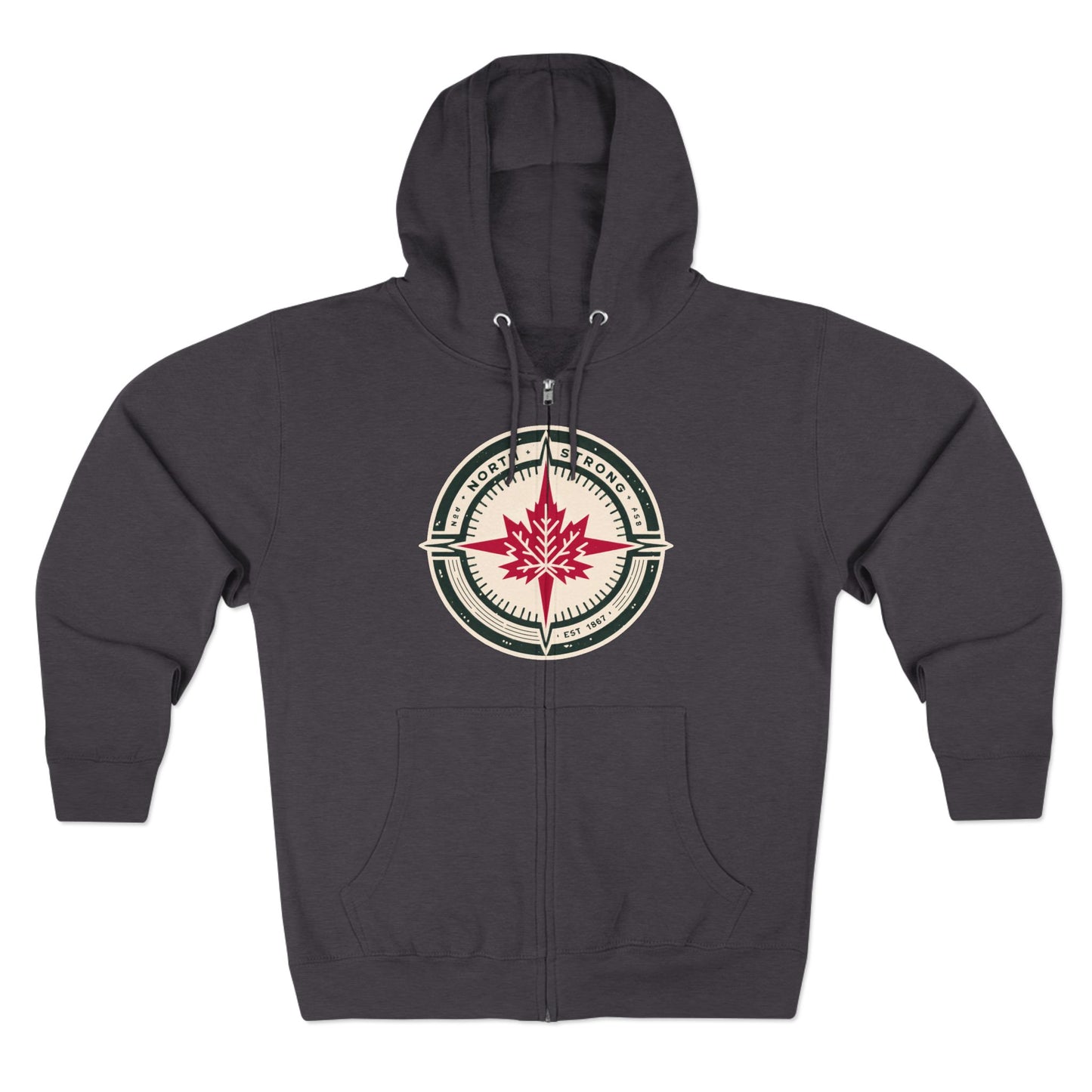 Sweat à capuche unisexe à fermeture éclair « North Strong » avec motif boussole – Vivez l'aventure avec fierté canadienne