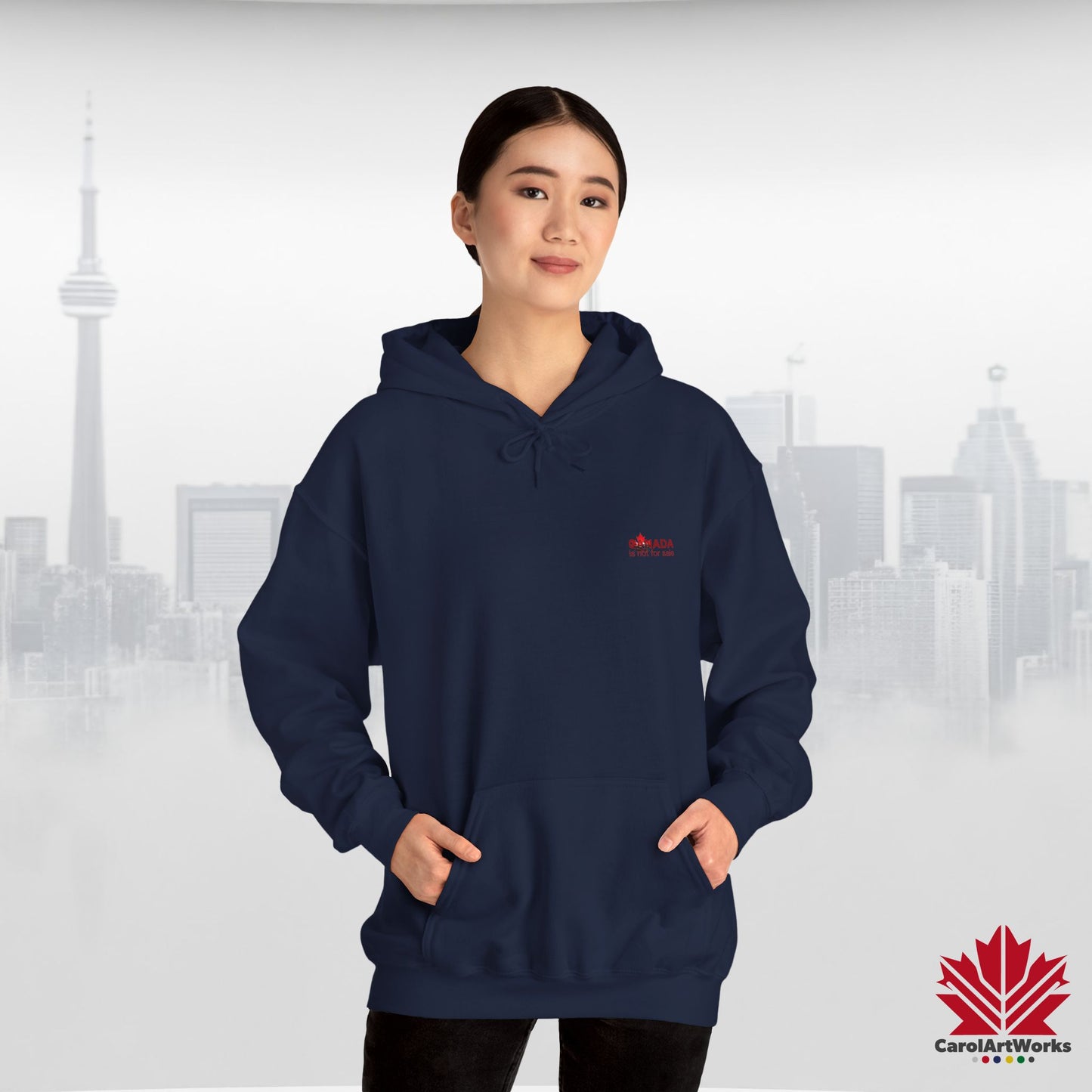 Unisex Hoodie “Canada is Not for Sale” – Red Maple Leaf and Mountains, Warm and Comfortable