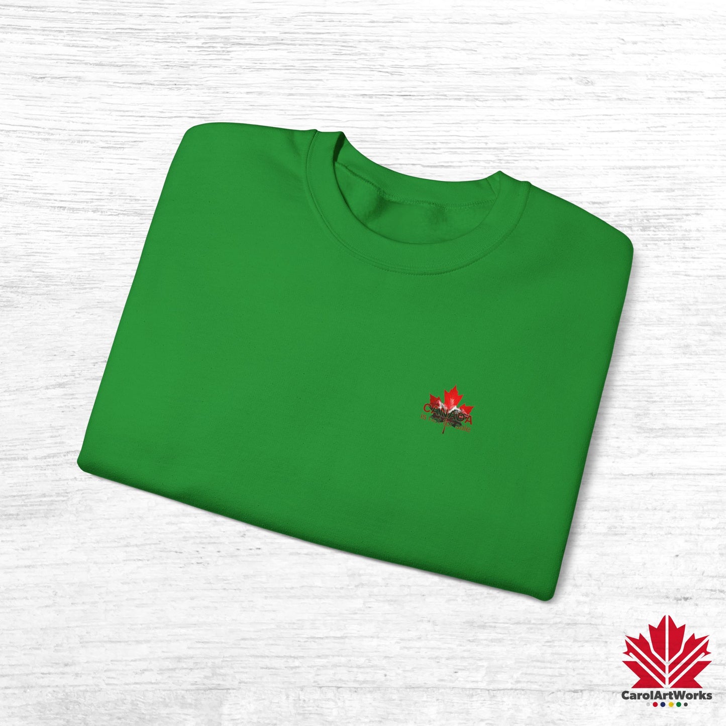 “Canada is Not for Sale” Crewneck Sweatshirt - Red Maple Leaf and Mountains, Soft and Warm