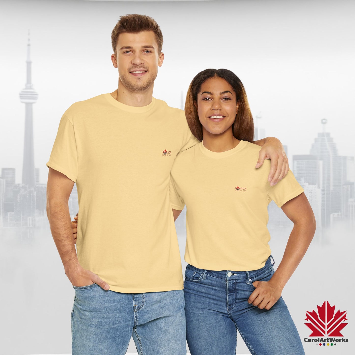 “Canada is not for Sale” Unisex Heavy Cotton Tee – Red Maple Leaf and Mountains, Stylish Canada Shirt