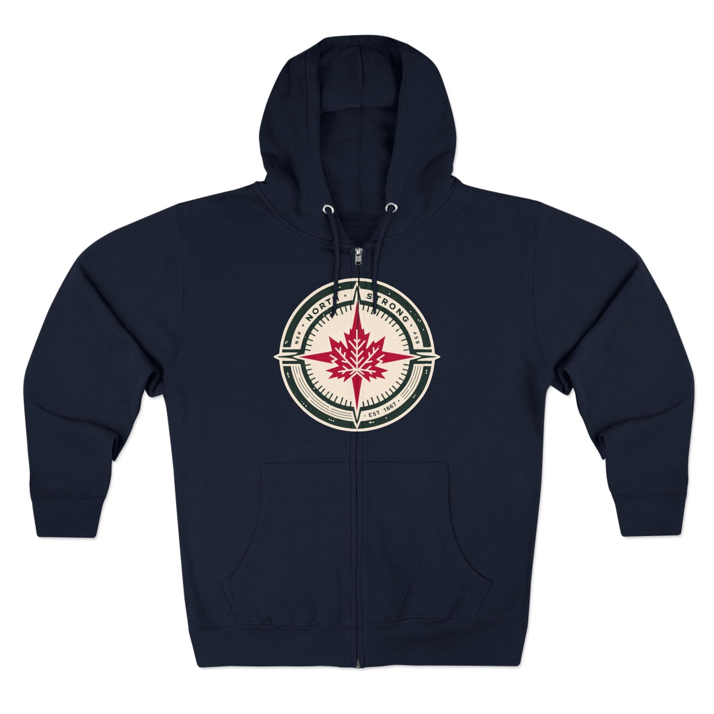Sweat à capuche unisexe à fermeture éclair « North Strong » avec motif boussole – Vivez l'aventure avec fierté canadienne