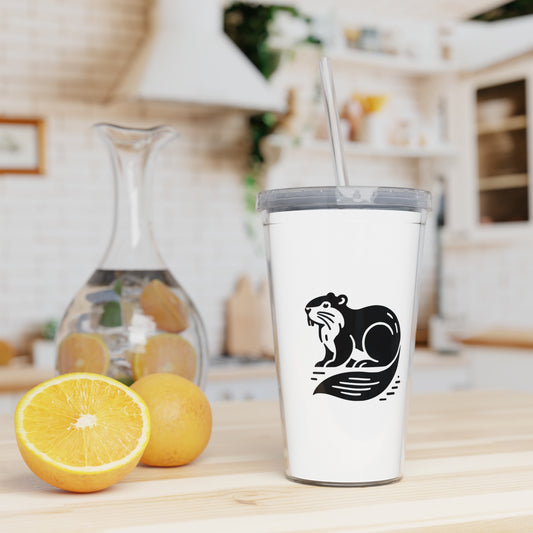 scandinavian minimalistic Design BEAVER Tumbler with Straw – Nature Inspired Graphic