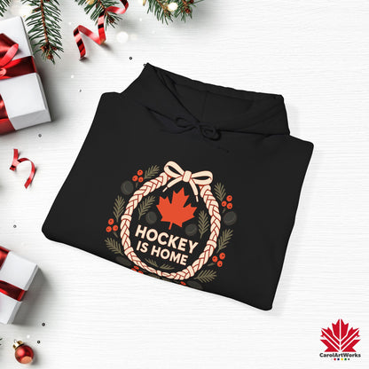 Hockey Lace Wreath Hoodie | Canadian Hockey Christmas Hoodie | Premium Fleece, Free Shipping