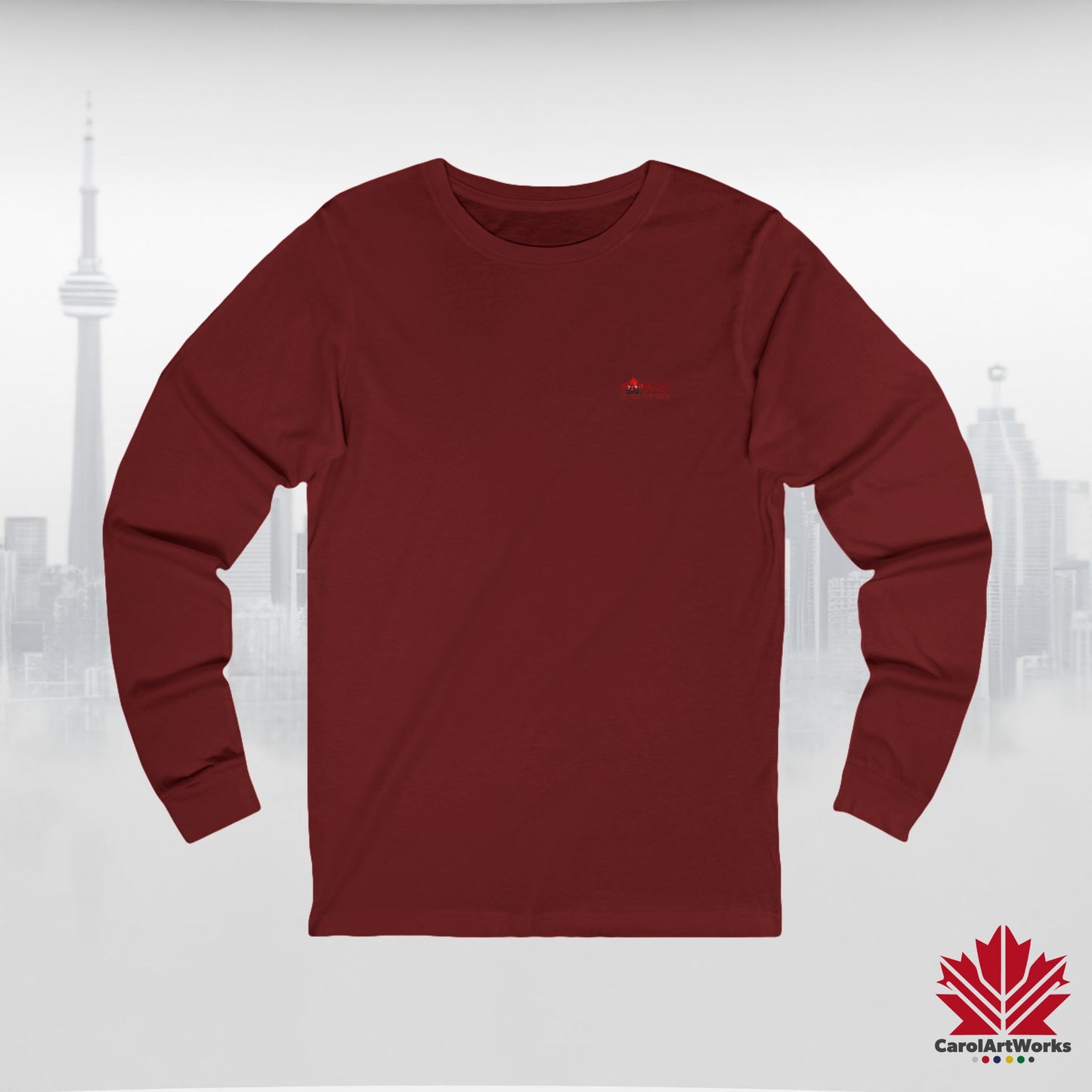 Unisex Long Sleeve Tee “Canada is Not for Sale” – Red Maple Leaf and Mountains, Canadian Pride Shirt