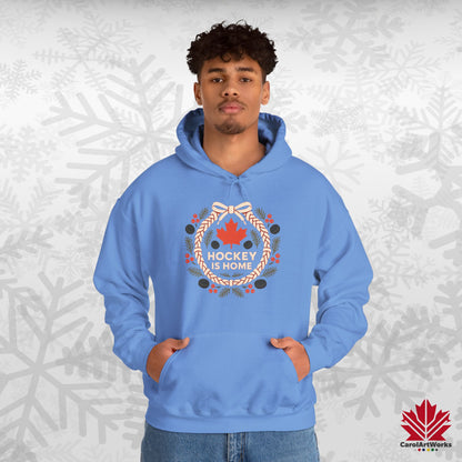 Hockey Lace Wreath Hoodie | Canadian Hockey Christmas Hoodie | Premium Fleece, Free Shipping