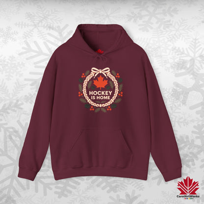 Hockey Lace Wreath Hoodie | Canadian Hockey Christmas Hoodie | Premium Fleece, Free Shipping