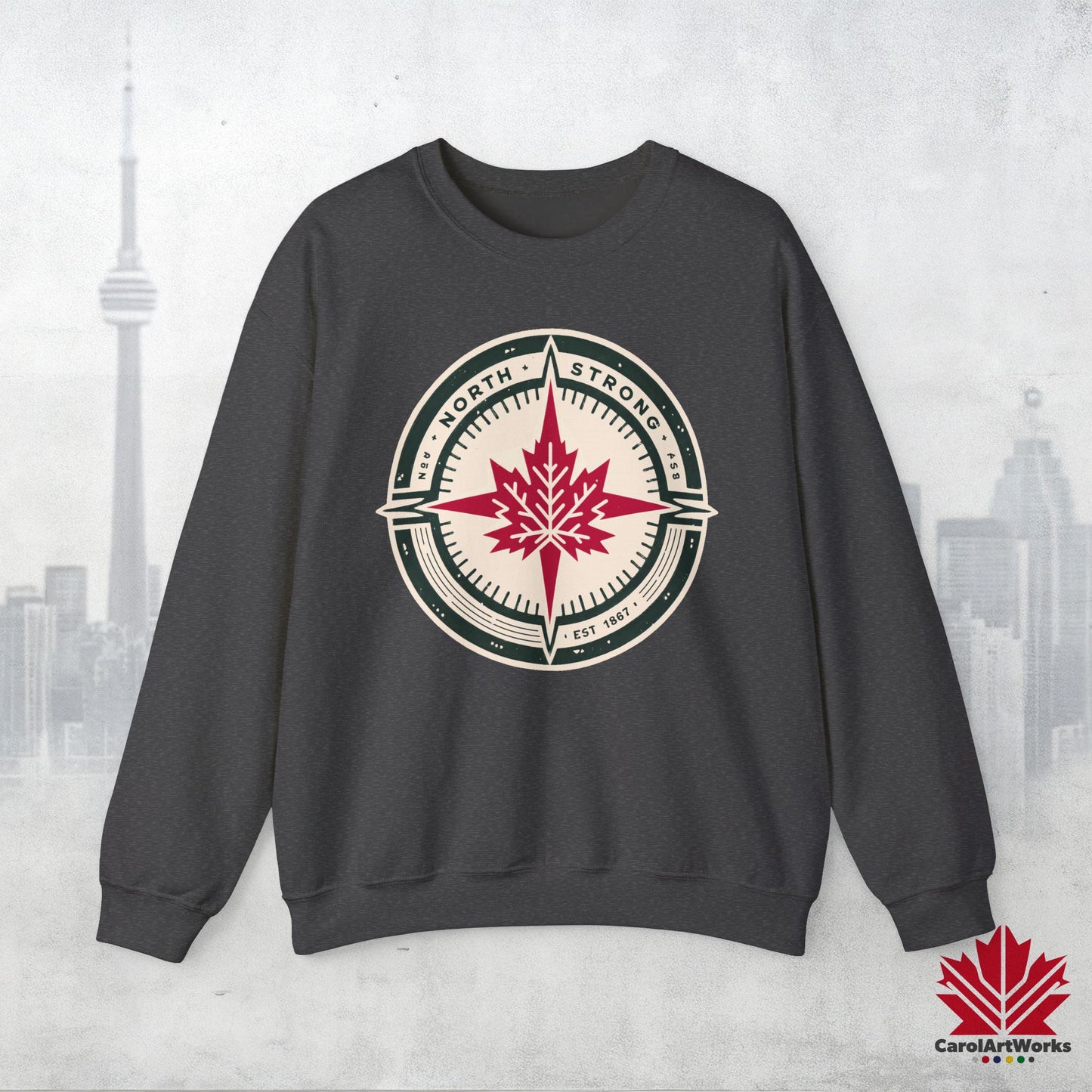 “North Strong” Compass Design Unisex Sweatshirt – Navigate Adventure with Canadian Pride