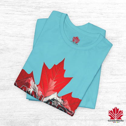 “Canada is not for Sale” Unisex Short Sleeve Tee – Red Maple Leaf and Mountains, Stylish Canada Shirt