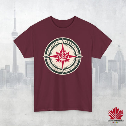 “North Strong” Compass Design – Unisex Cotton Tee – Navigate Adventure with Canadian Pride