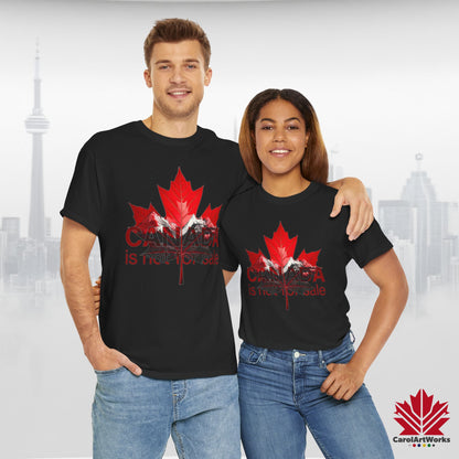 “Canada is not for Sale” Unisex Heavy Cotton Tee – Red Maple Leaf and Mountains, Stylish Canada Shirt