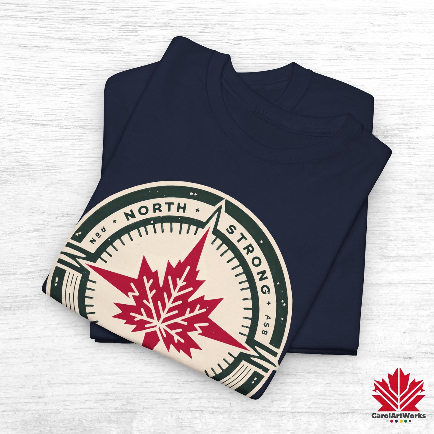 “North Strong” Compass Design – Unisex Cotton Tee – Navigate Adventure with Canadian Pride