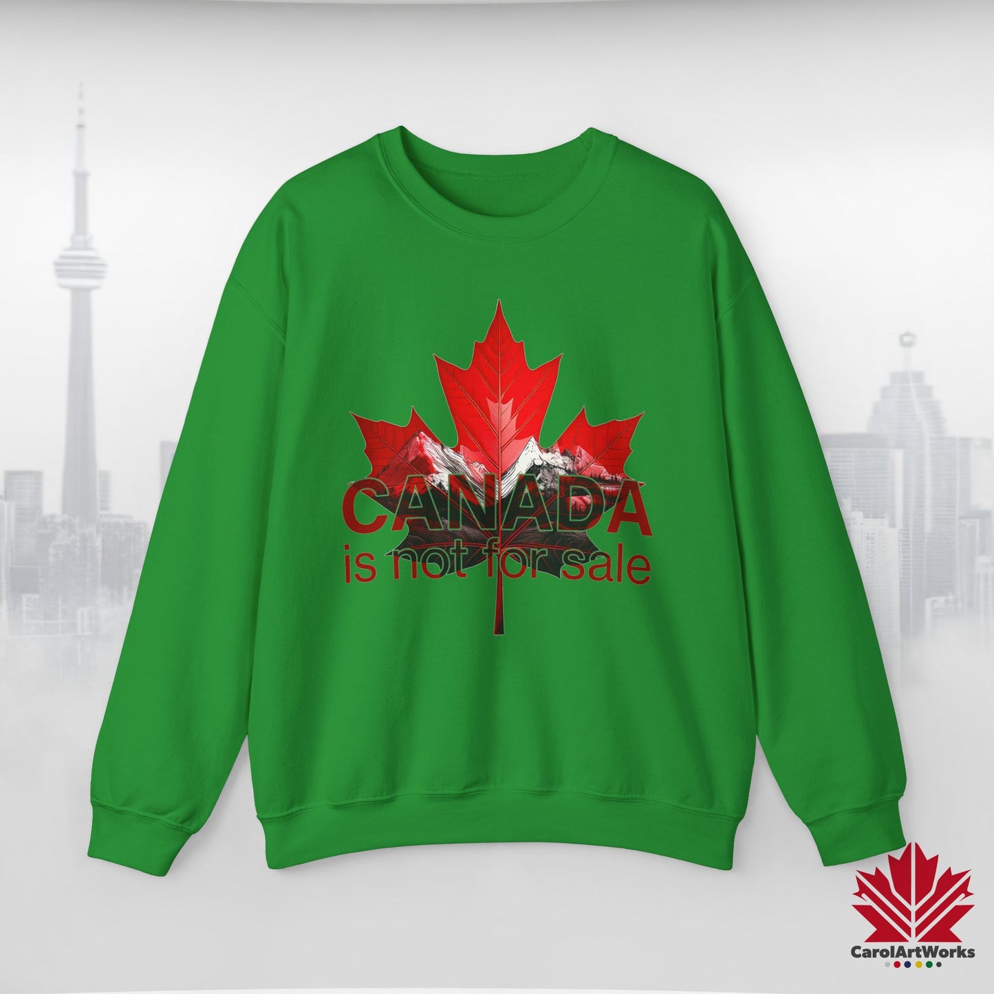 “Canada is Not for Sale” Crewneck Sweatshirt - Red Maple Leaf and Mountains, Soft and Warm