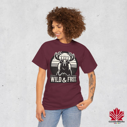 “Wild & Free” Unisex Cotton Tee – Nature Inspired Graphic T-Shirt