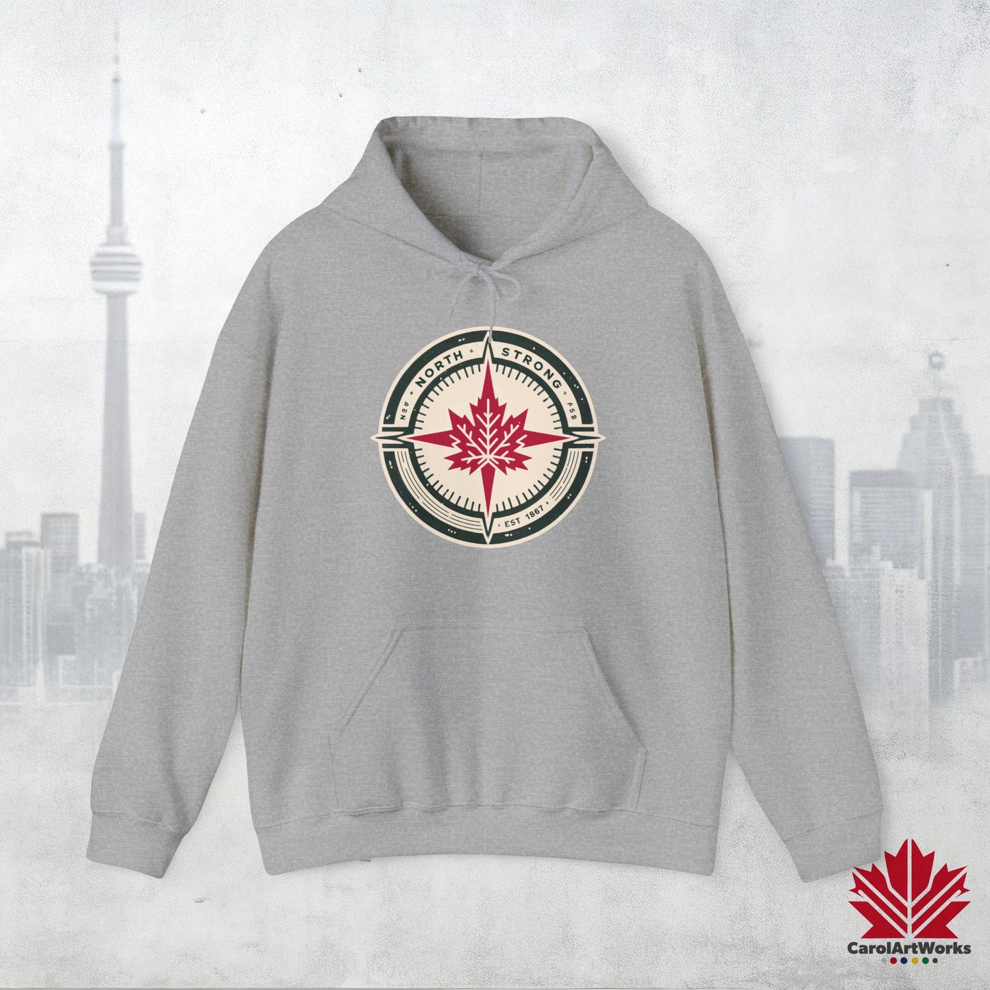 Sweat à capuche unisexe « North Strong » avec motif boussole – Vivez l'aventure avec fierté canadienne