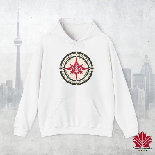 “North Strong” Compass Design Unisex Hoodie – Navigate Adventure with Canadian Pride