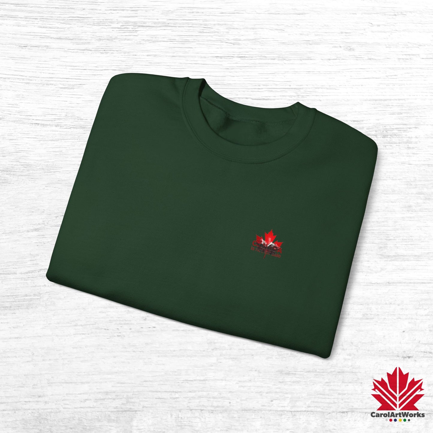 “Canada is Not for Sale” Crewneck Sweatshirt - Red Maple Leaf and Mountains, Soft and Warm