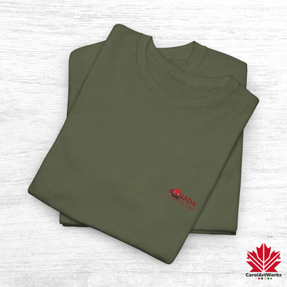 “Canada is not for Sale” Unisex Heavy Cotton Tee – Red Maple Leaf and Mountains, Stylish Canada Shirt