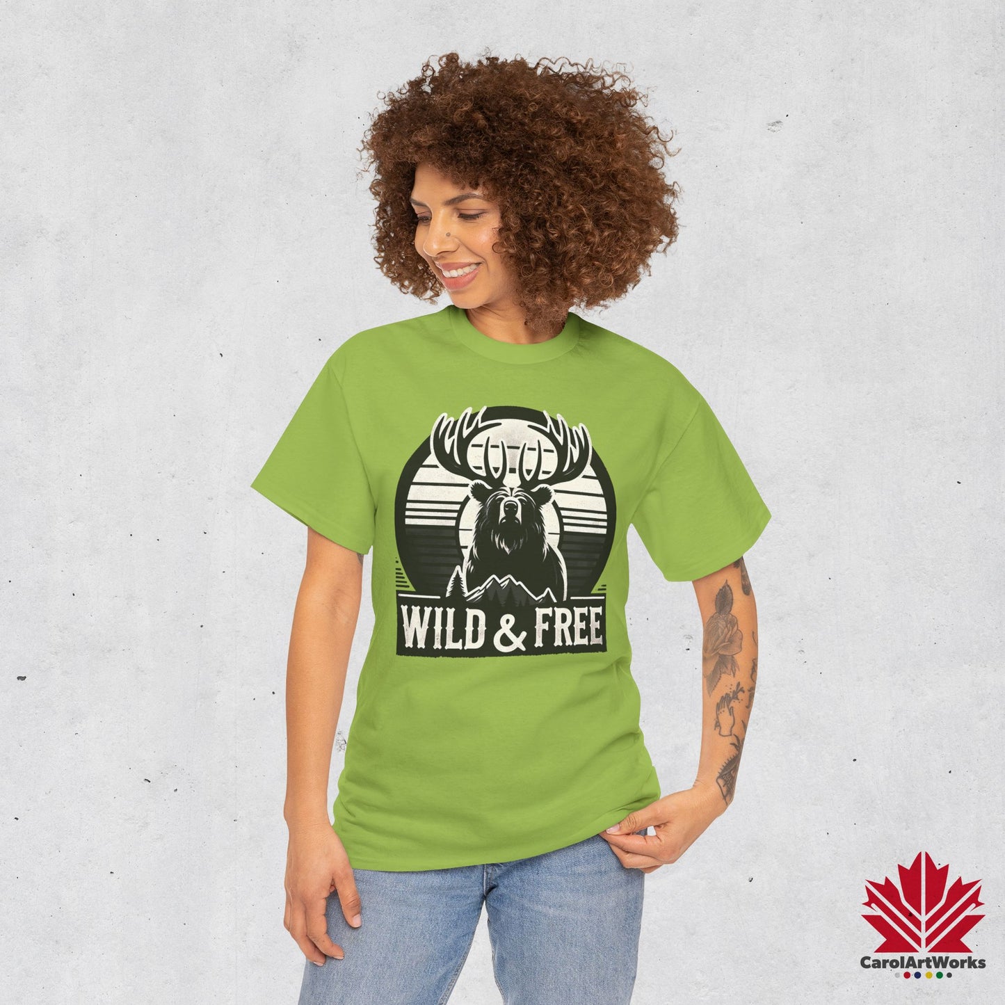 “Wild & Free” Unisex Cotton Tee – Nature Inspired Graphic T-Shirt